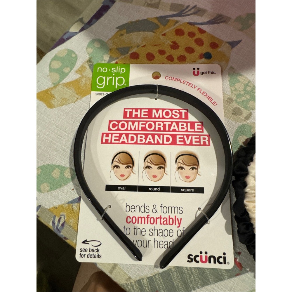 Scunci Headband Bundle 3pc No-Slip Grip Flexible & Scrunchie Black Cream 69395 - Picture 3 of 5